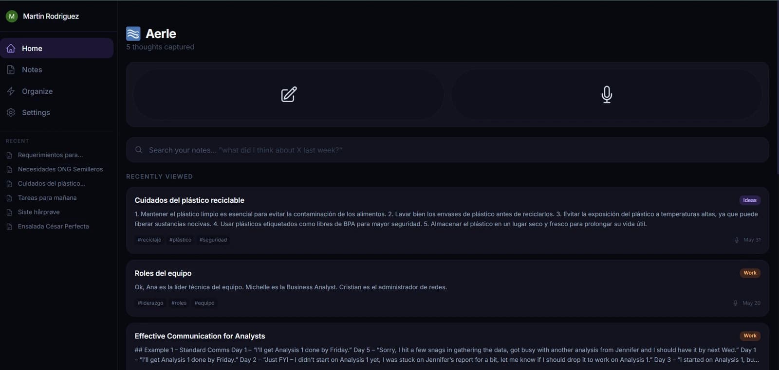 Aerle: Capture notes and ideas